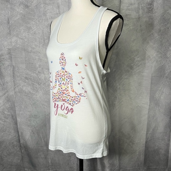 Fitness Tee Co White Butterfly Yoga Racerback Tank Top 🌟2/$20 - LG - Picture 3 of 8